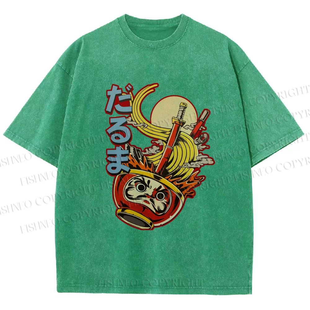 Unisex Vintage Japanese Ramen Graffiti Printed Washed Tee