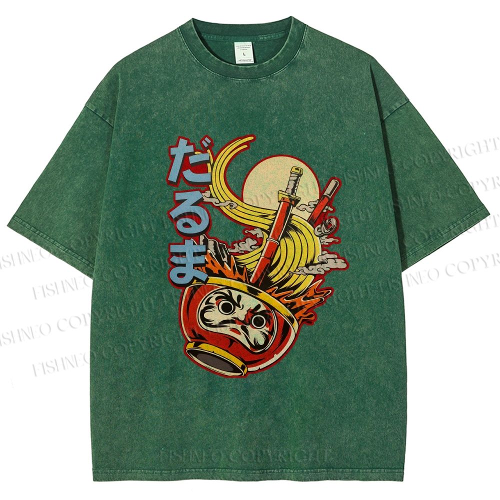 Unisex Vintage Japanese Ramen Graffiti Printed Washed Tee