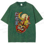 Unisex Vintage Japanese Ramen Graffiti Printed Washed Tee