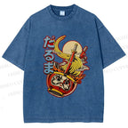 Unisex Vintage Japanese Ramen Graffiti Printed Washed Tee