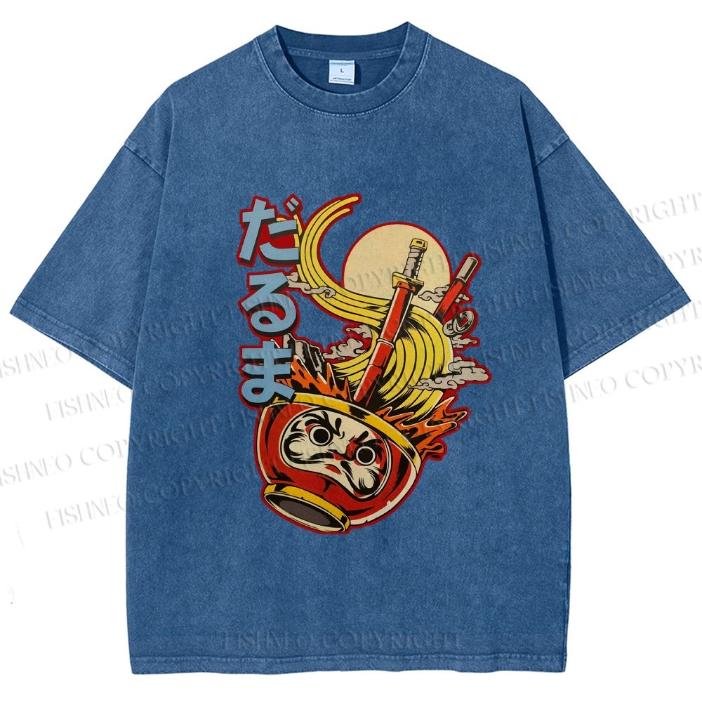 Unisex Vintage Japanese Ramen Graffiti Printed Washed Tee
