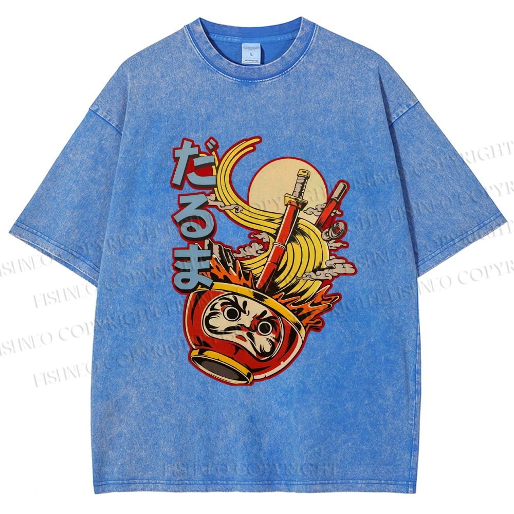 Unisex Vintage Japanese Ramen Graffiti Printed Washed Tee