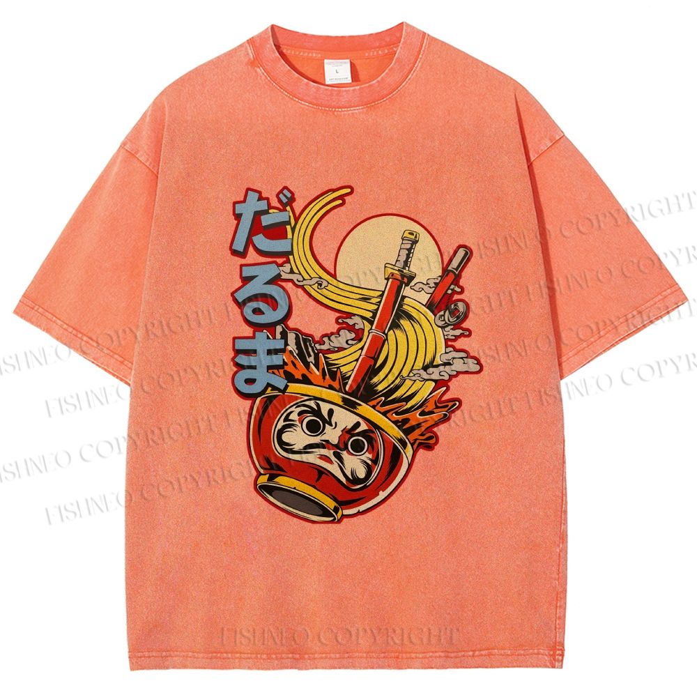 Unisex Vintage Japanese Ramen Graffiti Printed Washed Tee