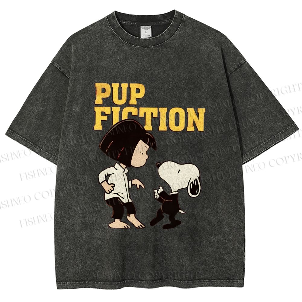 Unisex Pup Fiction Snoopy Printed Washed Tee
