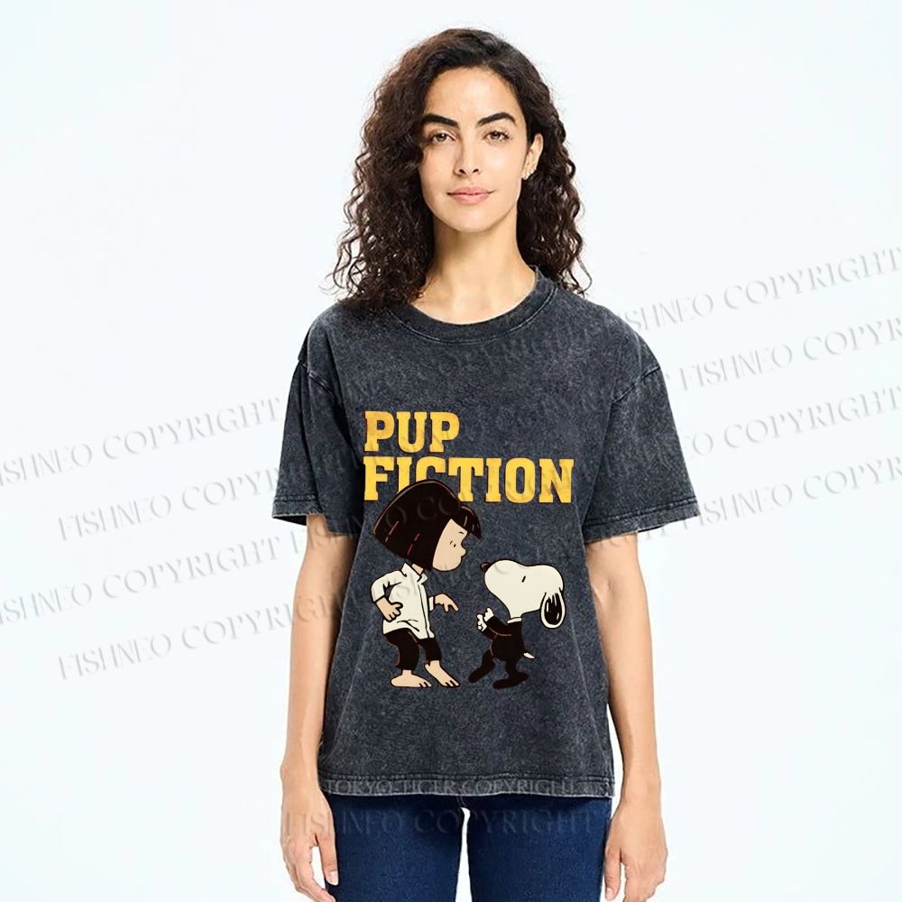 Unisex Pup Fiction Snoopy Printed Washed Tee