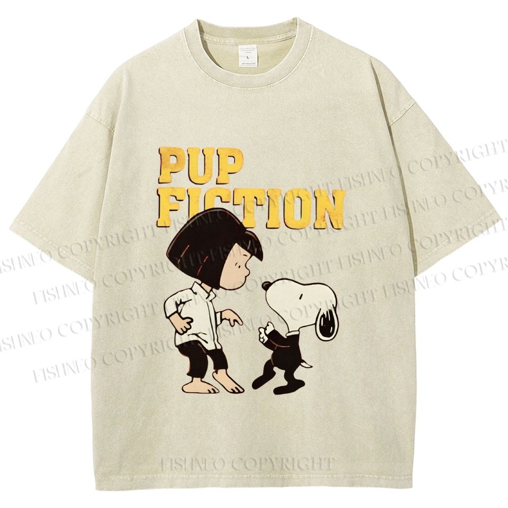 Unisex Pup Fiction Snoopy Printed Washed Tee