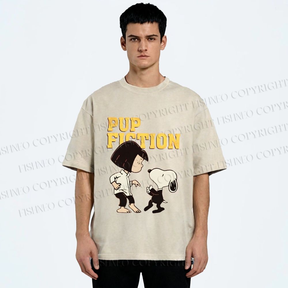 Unisex Pup Fiction Snoopy Printed Washed Tee
