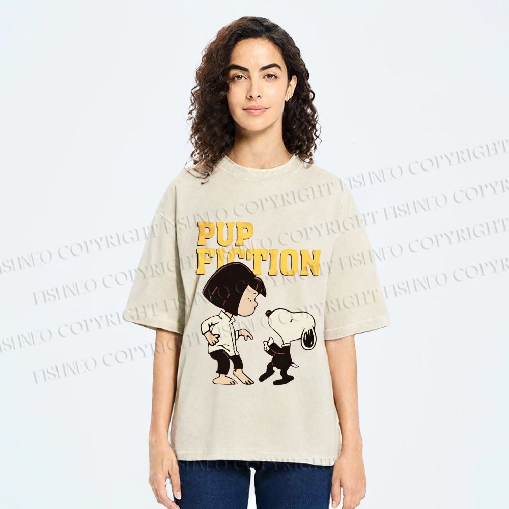 Unisex Pup Fiction Snoopy Printed Washed Tee