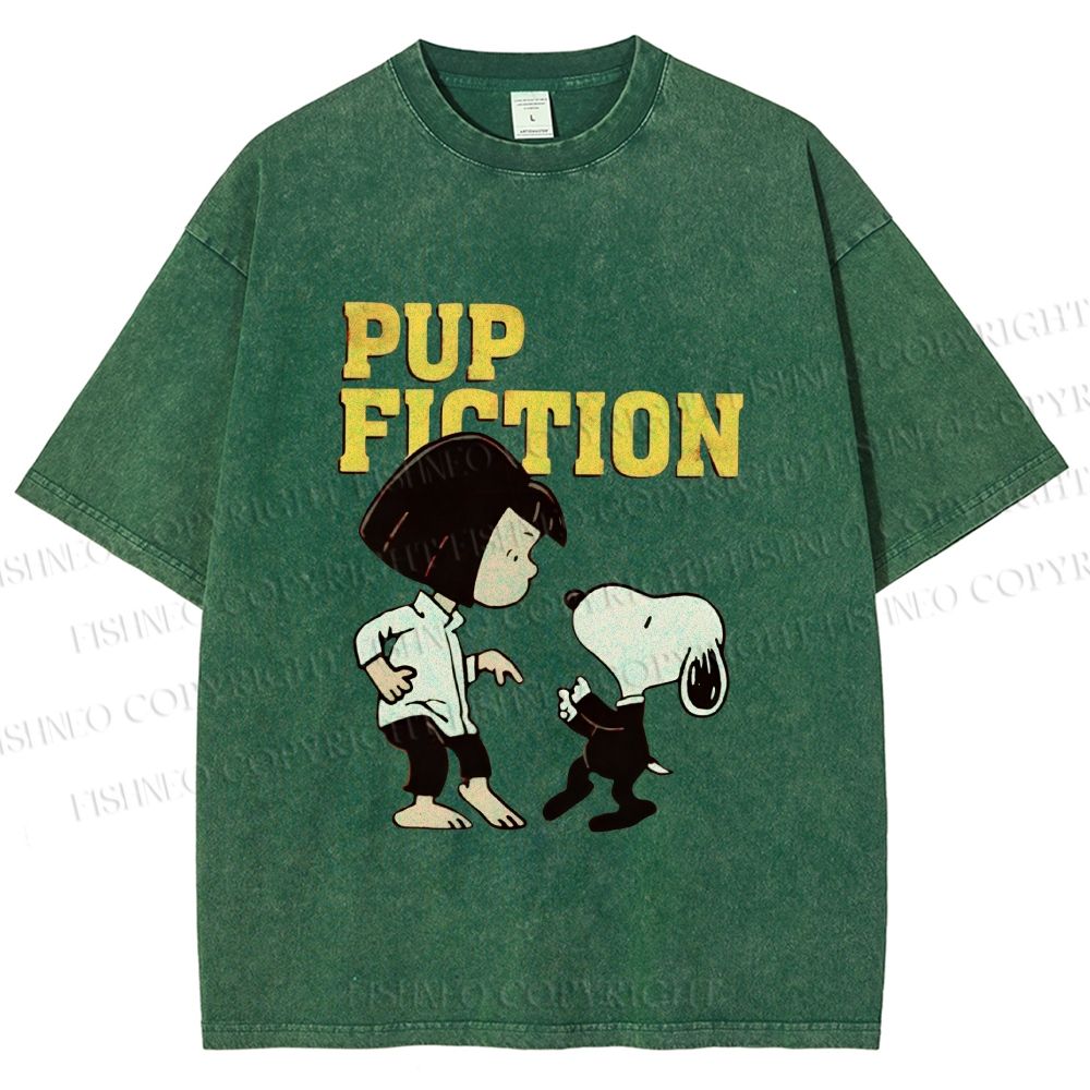Unisex Pup Fiction Snoopy Printed Washed Tee