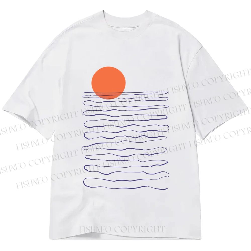 Unisex Classic Cotton Sea Wave Sunset Printed T-shirt
