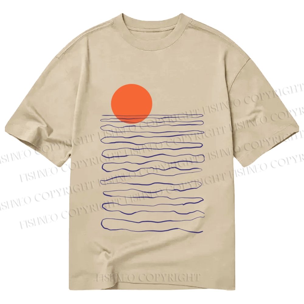 Unisex Classic Cotton Sea Wave Sunset Printed T-shirt