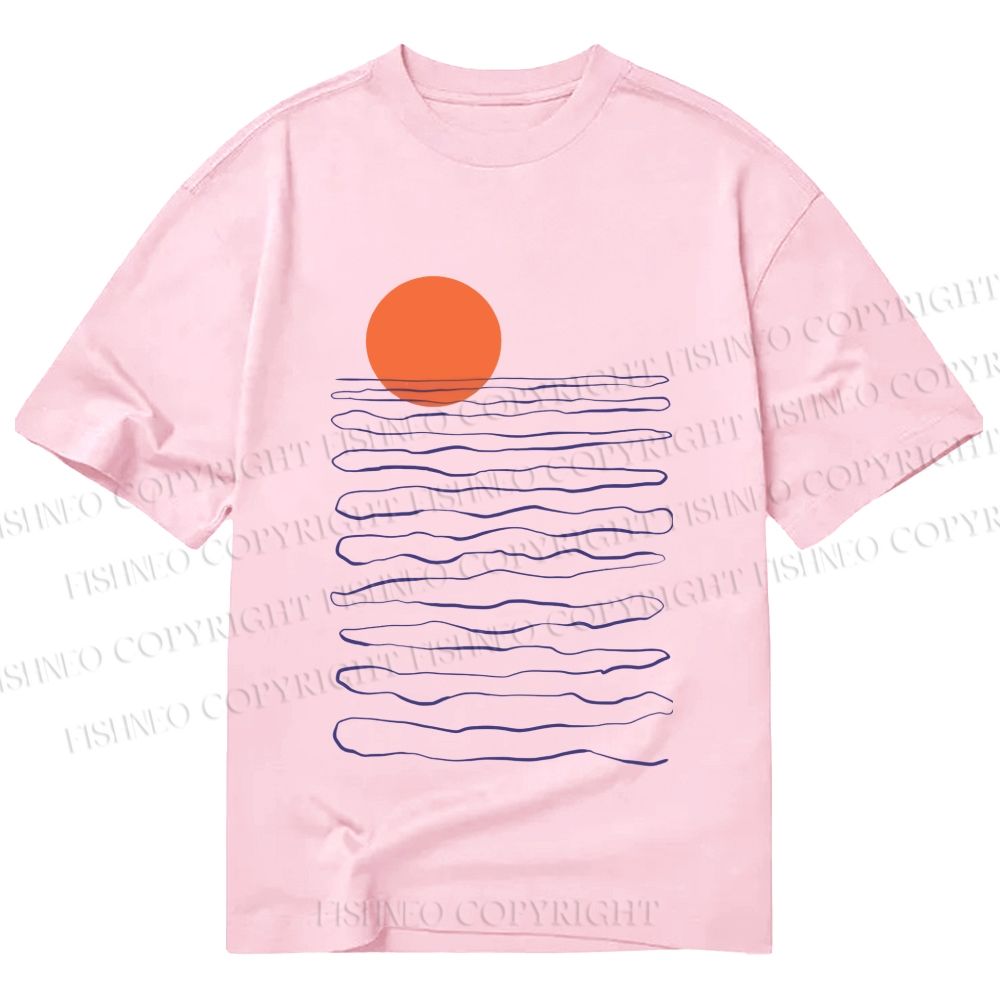 Unisex Classic Cotton Sea Wave Sunset Printed T-shirt