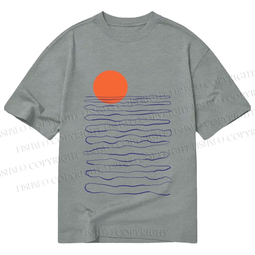 Unisex Classic Cotton Sea Wave Sunset Printed T-shirt