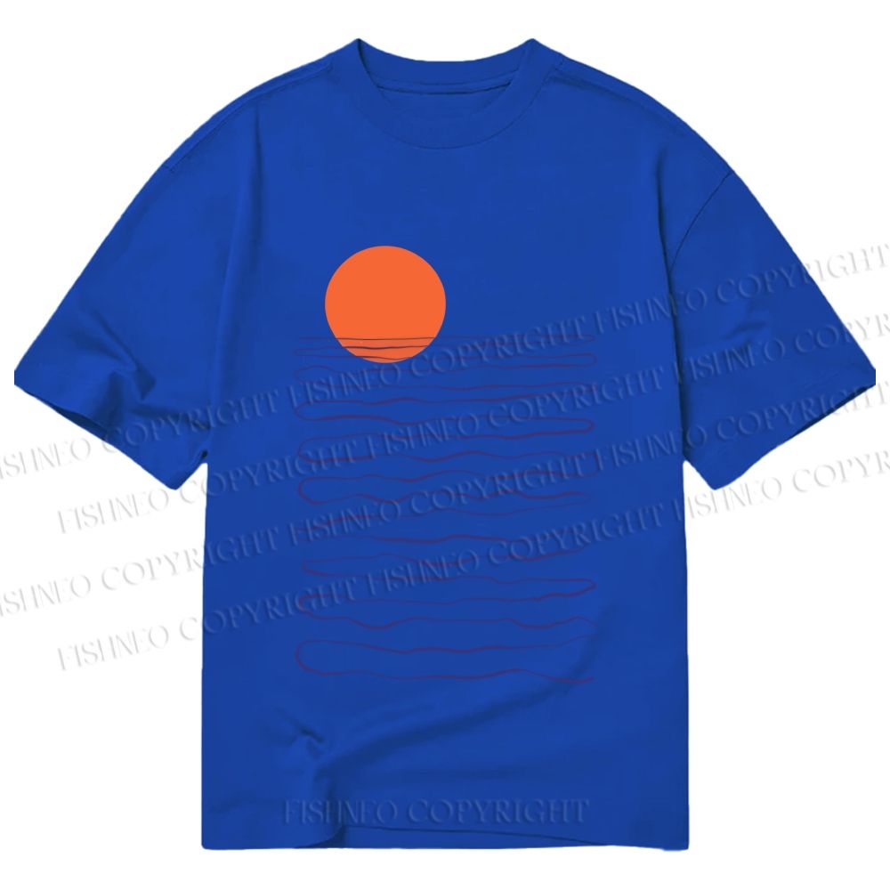 Unisex Classic Cotton Sea Wave Sunset Printed T-shirt