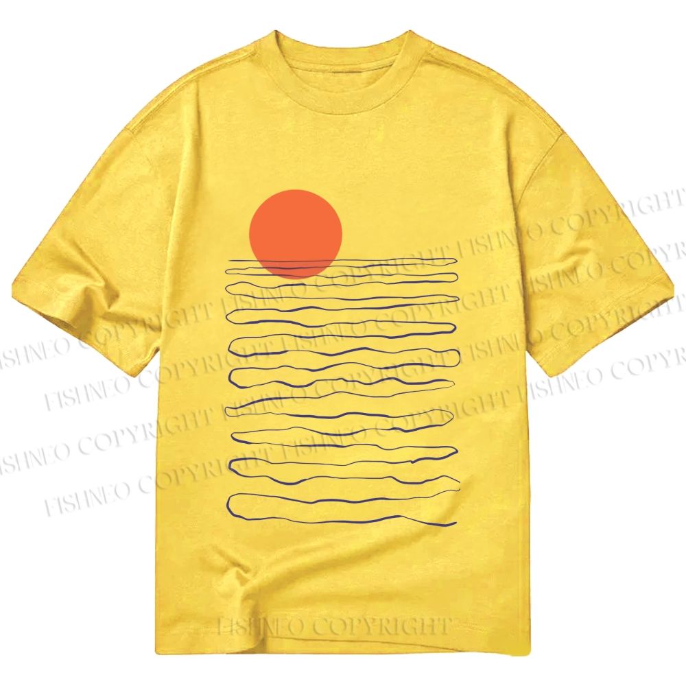 Unisex Classic Cotton Sea Wave Sunset Printed T-shirt