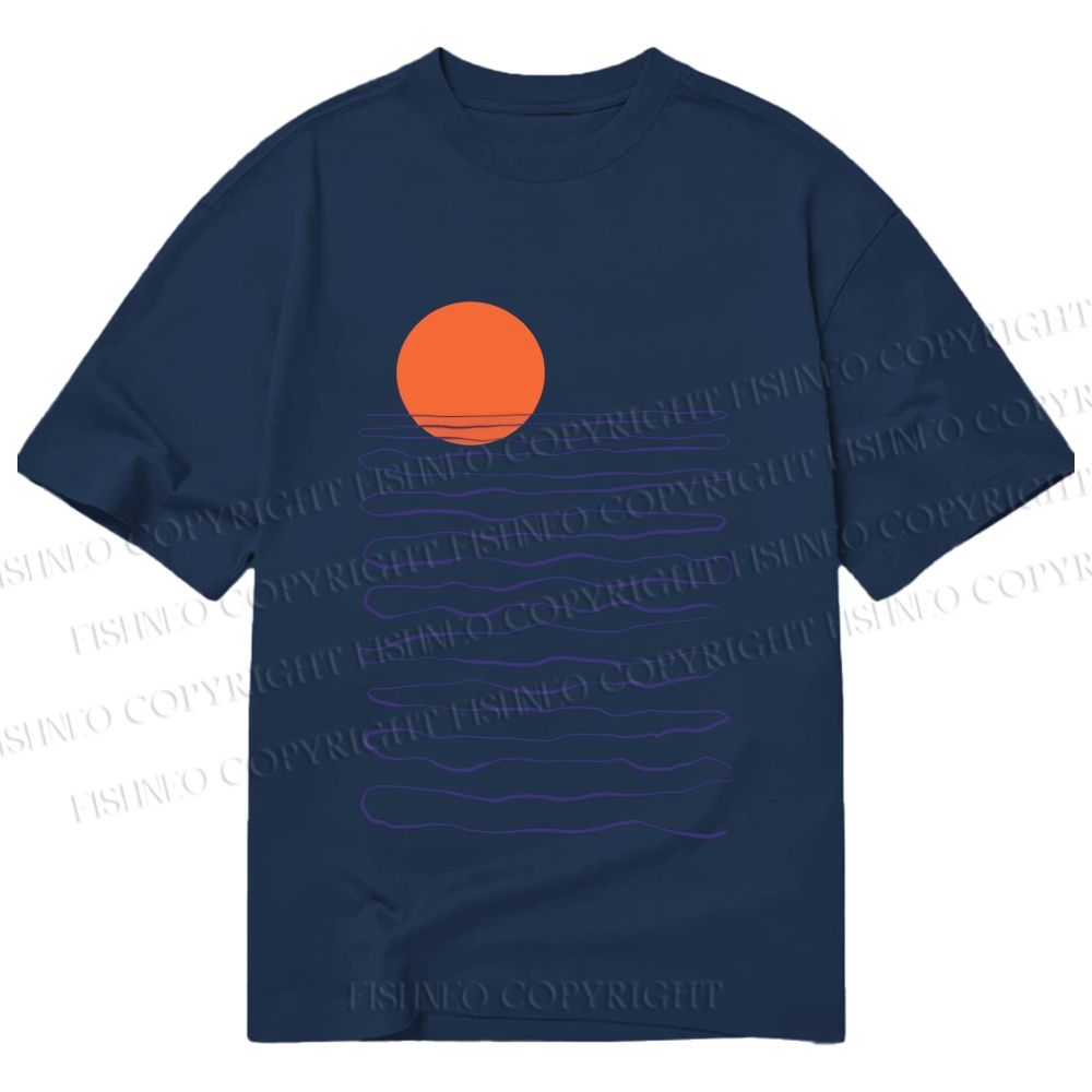 Unisex Classic Cotton Sea Wave Sunset Printed T-shirt