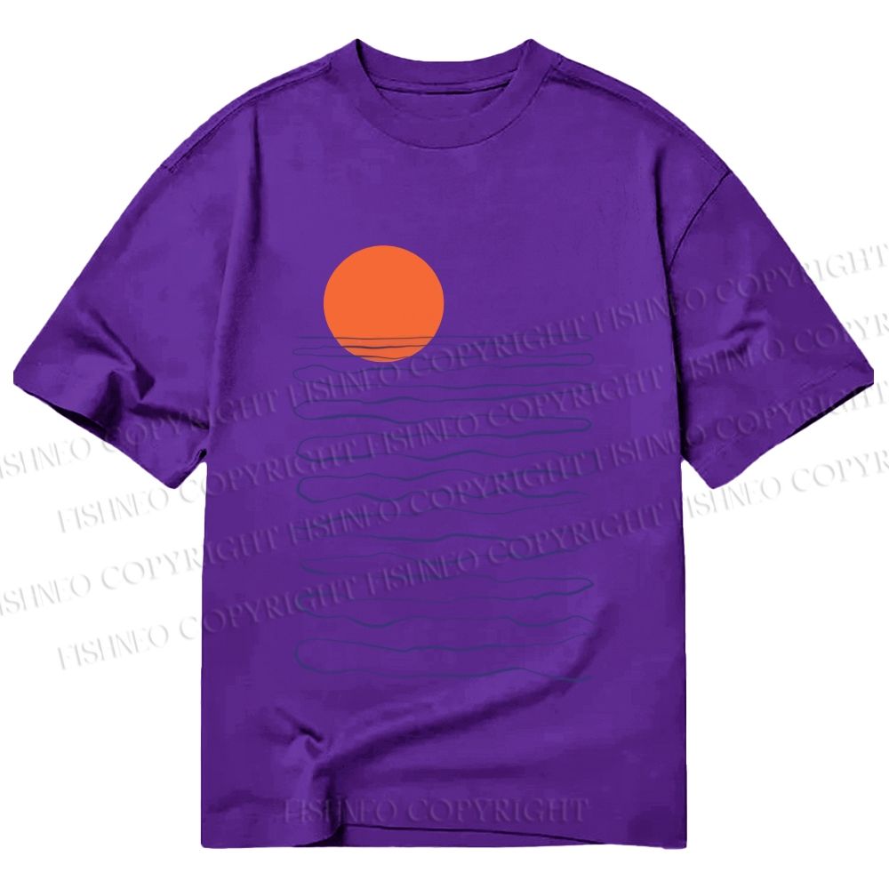 Unisex Classic Cotton Sea Wave Sunset Printed T-shirt