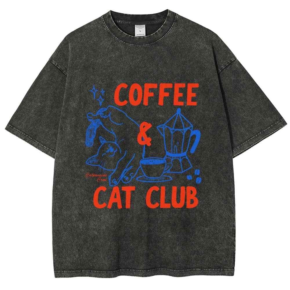 Coffee Cat Club Vintage Washed T-shirt