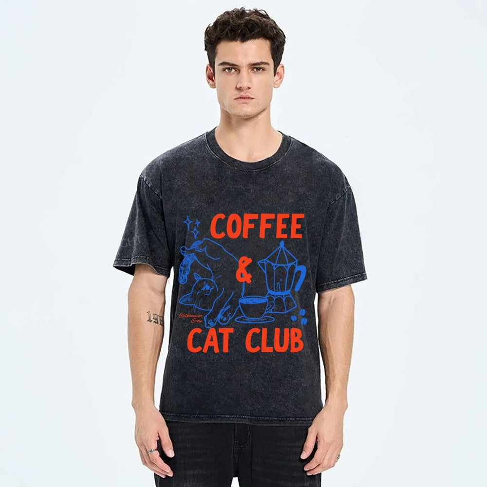 Coffee Cat Club Vintage Washed T-shirt