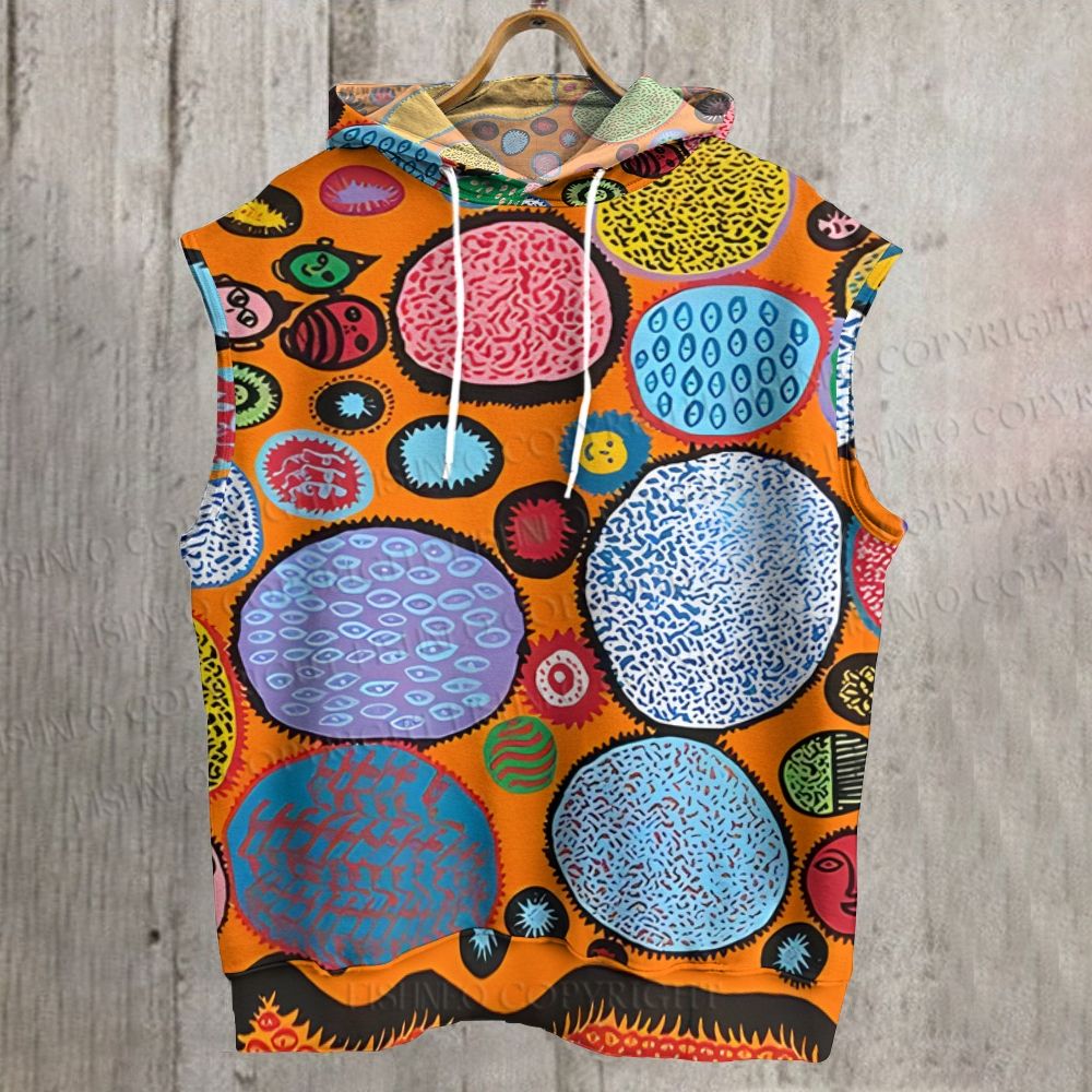 Unisex Yayoi Kusama Life Of A Human Printed Sleeveless Hoodie