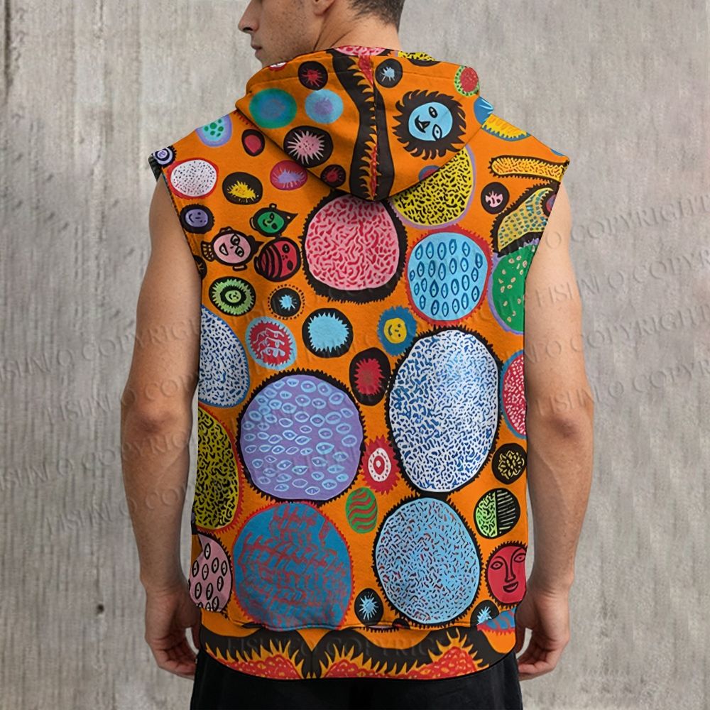 Unisex Yayoi Kusama Life Of A Human Printed Sleeveless Hoodie
