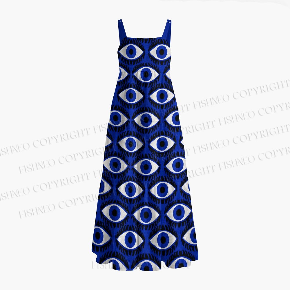 Giant Spooky Eyes in Blue Maxi Dresses