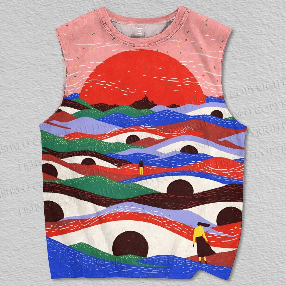 Unisex Eyes Sea Wave Printed Tank Top