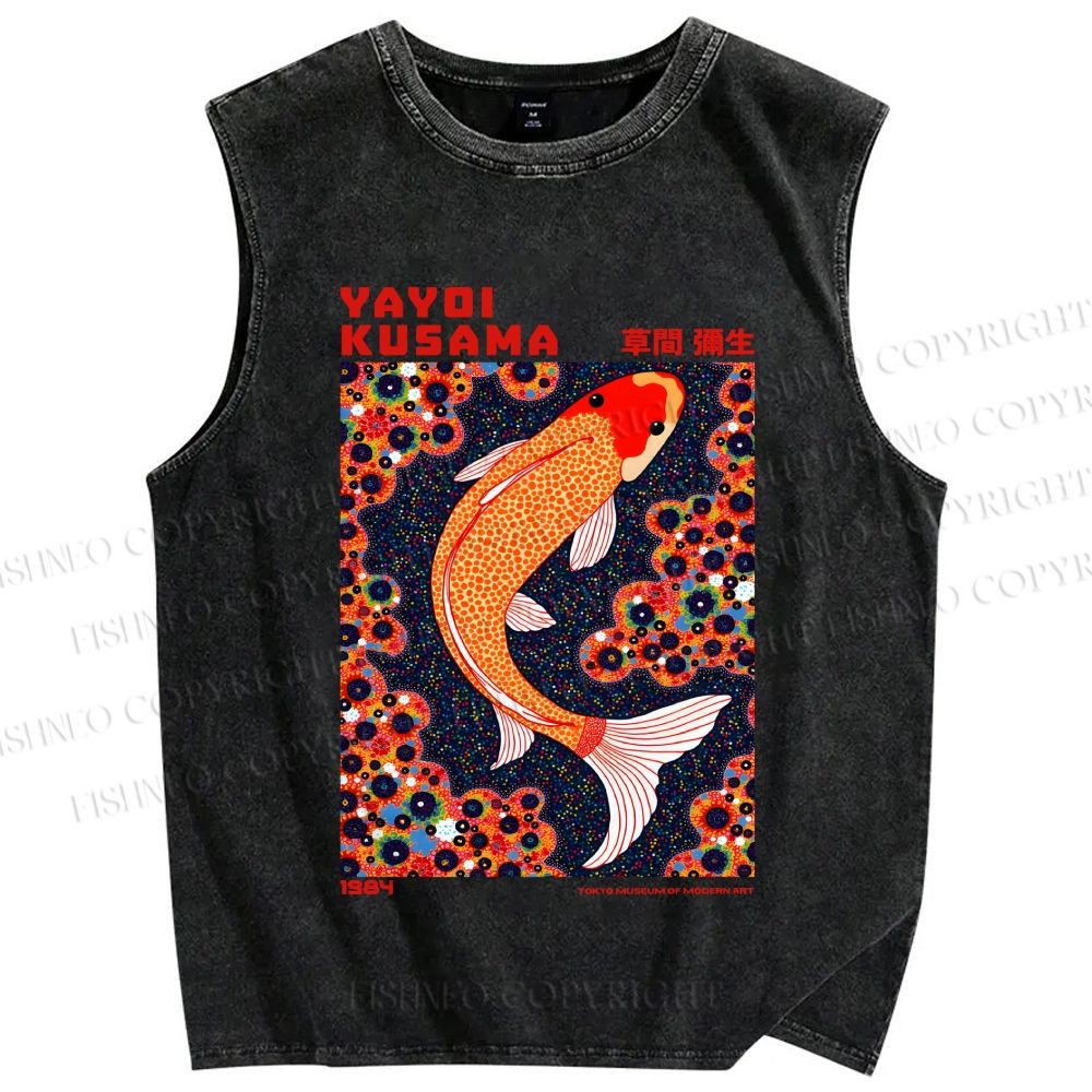 Unisex Yayoi Kusama Koi Fish Printed Washed Tank Top