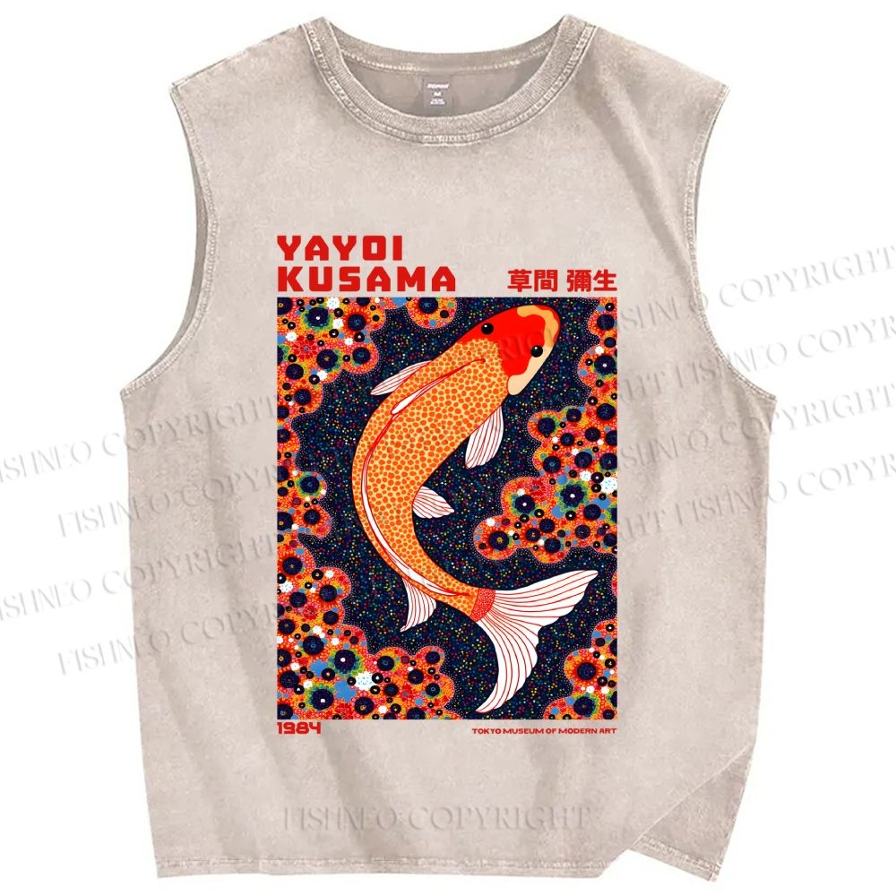 Unisex Yayoi Kusama Koi Fish Printed Washed Tank Top