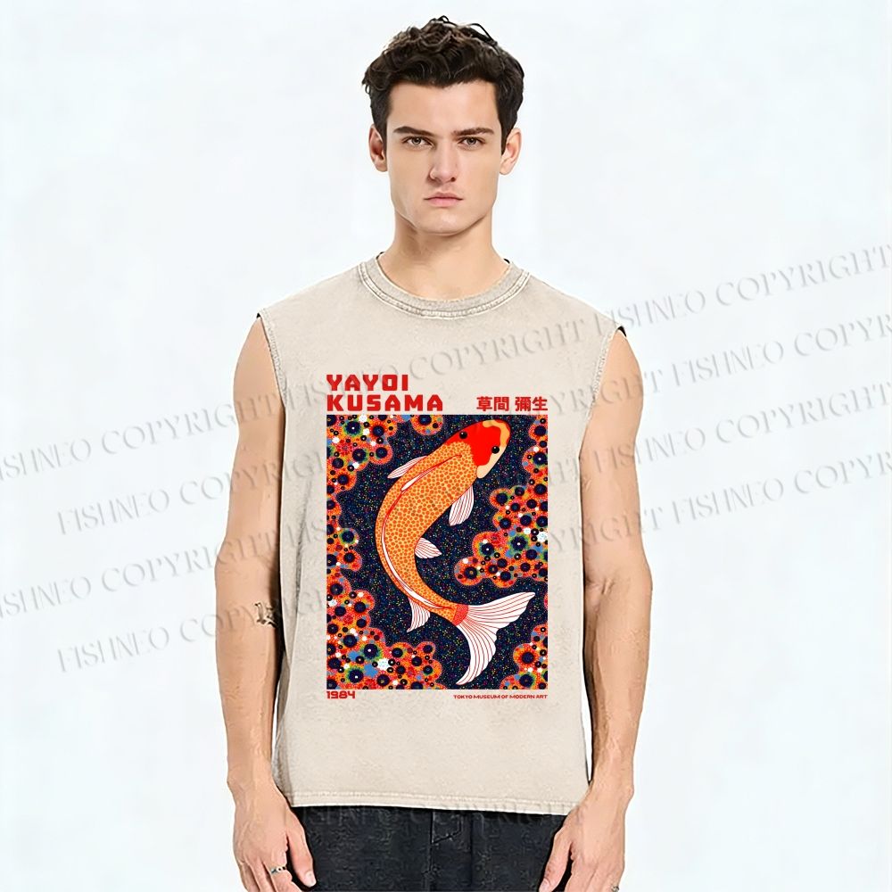 Unisex Yayoi Kusama Koi Fish Printed Washed Tank Top