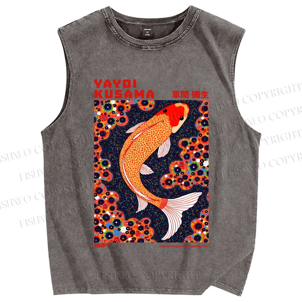 Unisex Yayoi Kusama Koi Fish Printed Washed Tank Top