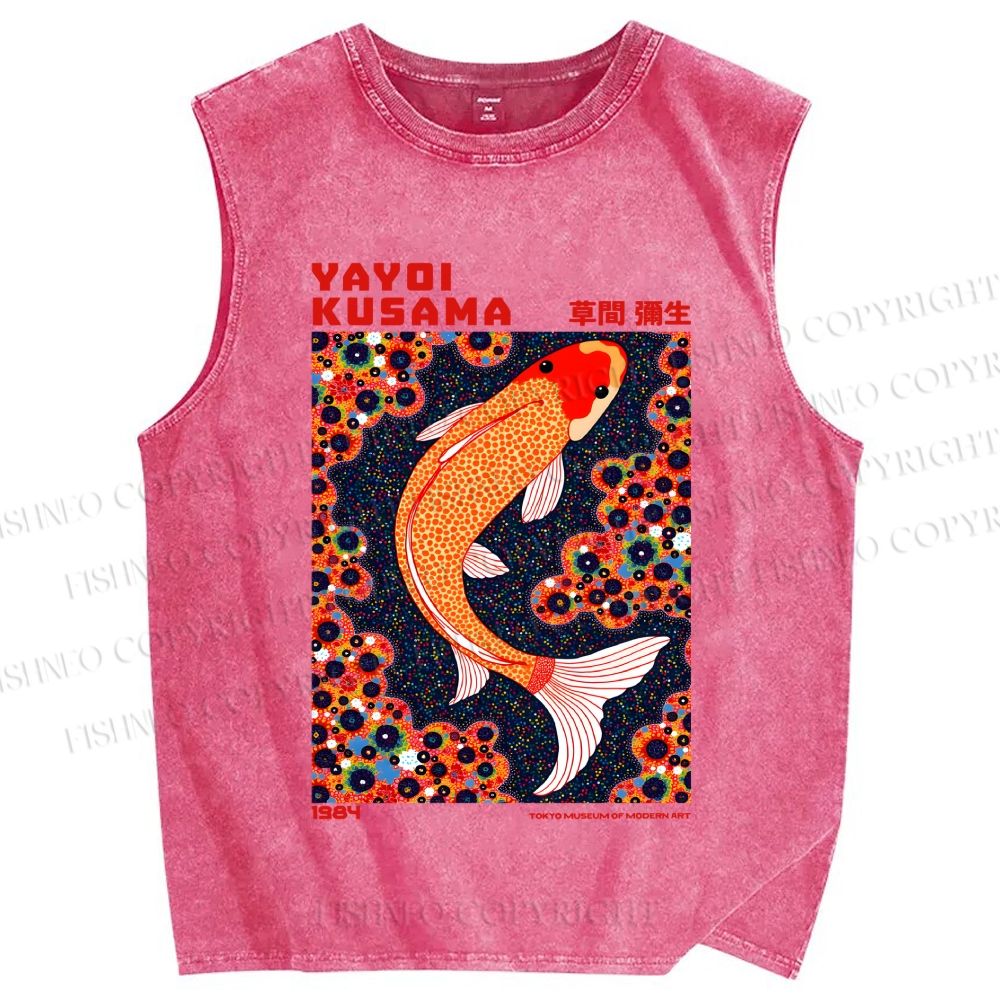 Unisex Yayoi Kusama Koi Fish Printed Washed Tank Top