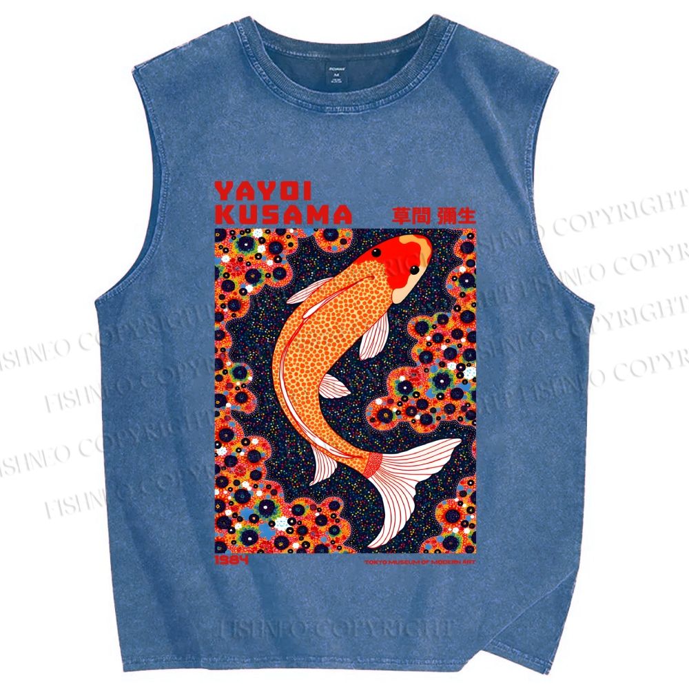 Unisex Yayoi Kusama Koi Fish Printed Washed Tank Top