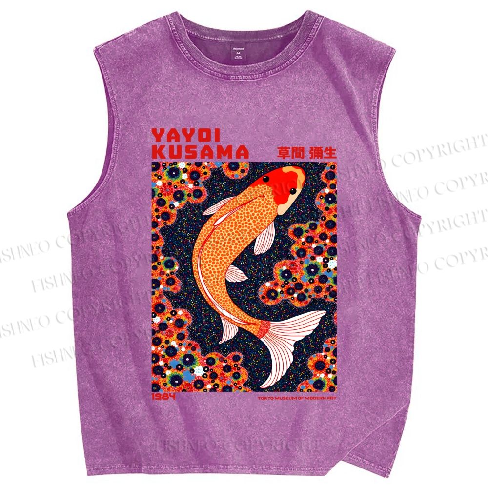 Unisex Yayoi Kusama Koi Fish Printed Washed Tank Top
