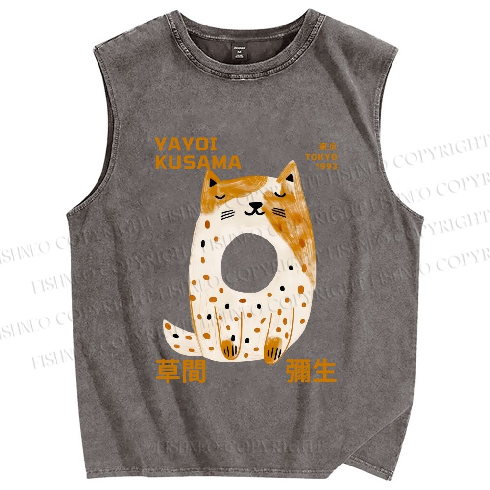 Unisex Yayoi Kusama Donut Cat Printed Washed Tank Top