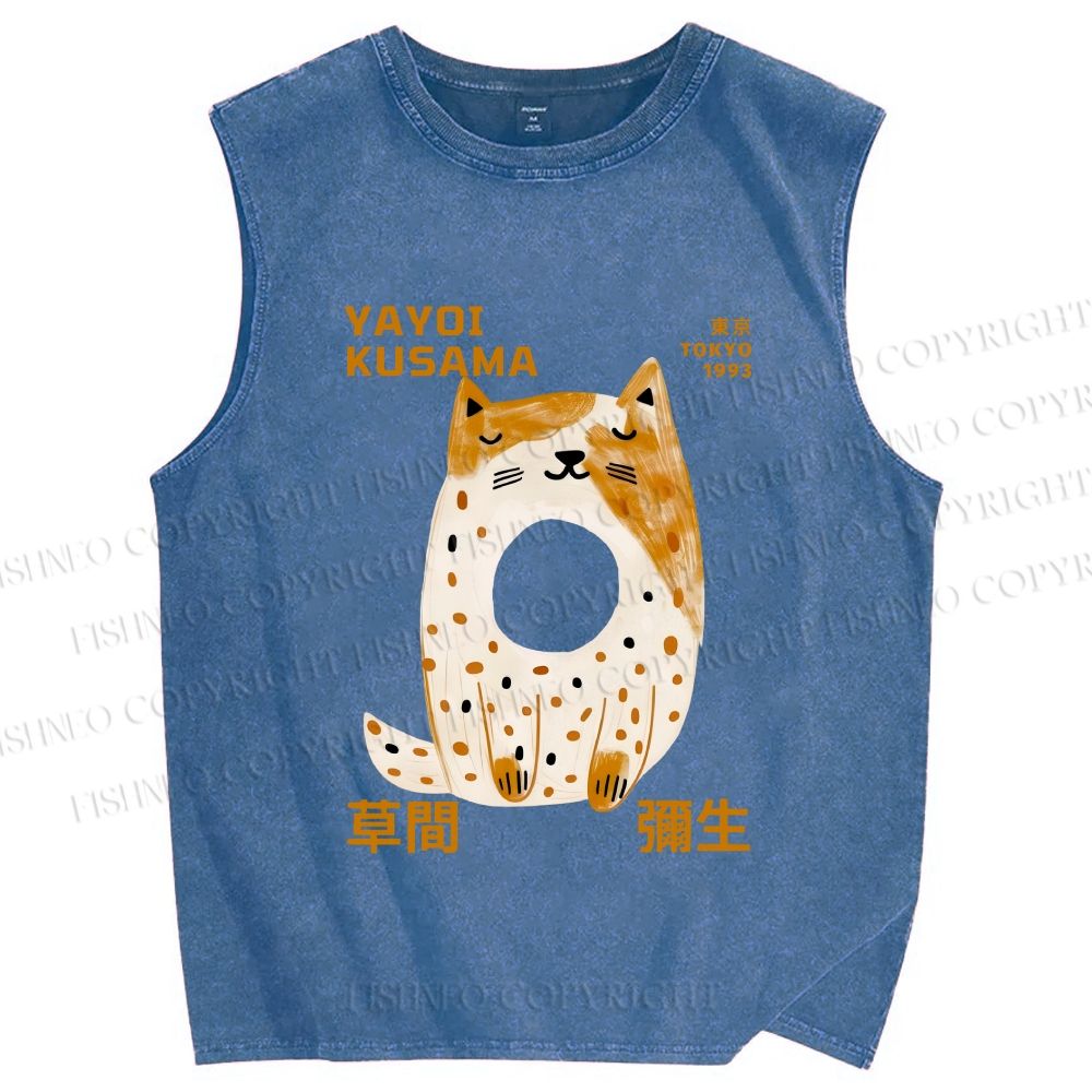 Unisex Yayoi Kusama Donut Cat Printed Washed Tank Top
