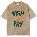 Unisex Fish Fry Printed Washed Tee
