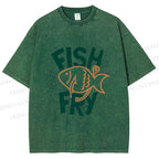 Unisex Fish Fry Printed Washed Tee