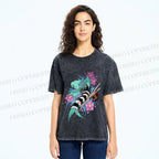 Unisex Japanese Ukiyo-e Sushi Fish Printed Washed Tee