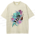 Unisex Japanese Ukiyo-e Sushi Fish Printed Washed Tee