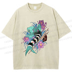 Unisex Japanese Ukiyo-e Sushi Fish Printed Washed Tee