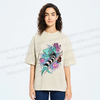 Unisex Japanese Ukiyo-e Sushi Fish Printed Washed Tee
