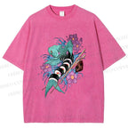 Unisex Japanese Ukiyo-e Sushi Fish Printed Washed Tee
