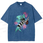 Unisex Japanese Ukiyo-e Sushi Fish Printed Washed Tee