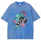 Unisex Japanese Ukiyo-e Sushi Fish Printed Washed Tee