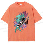 Unisex Japanese Ukiyo-e Sushi Fish Printed Washed Tee