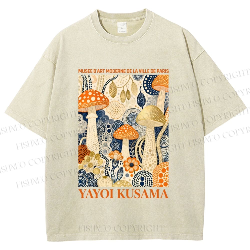 Unisex Yayoi Kusama Mushroom Printed Washed Tee