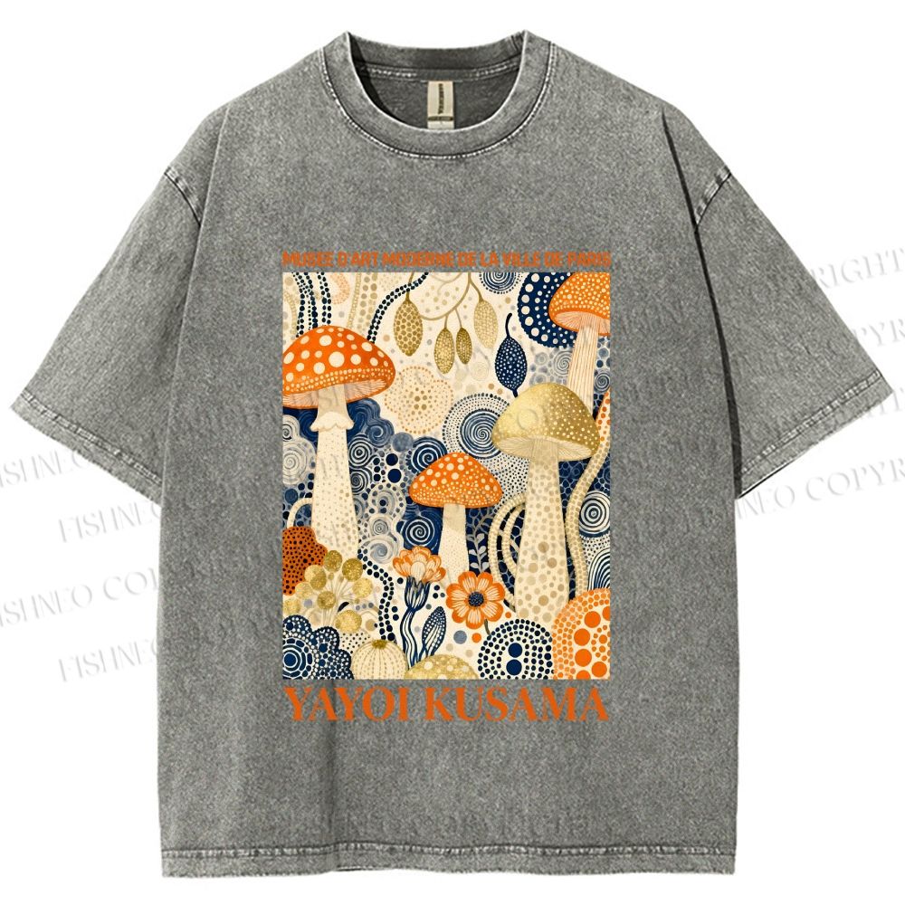 Unisex Yayoi Kusama Mushroom Printed Washed Tee