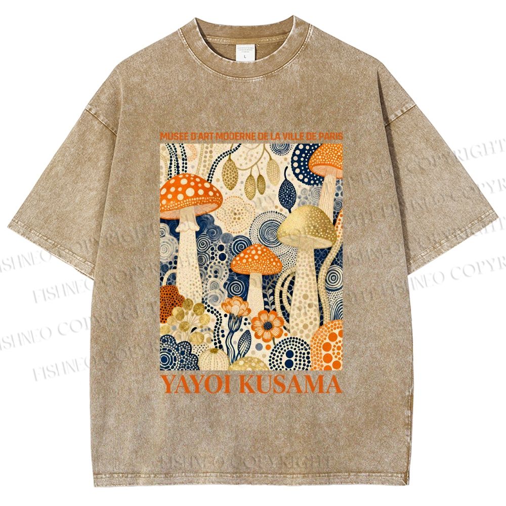 Unisex Yayoi Kusama Mushroom Printed Washed Tee