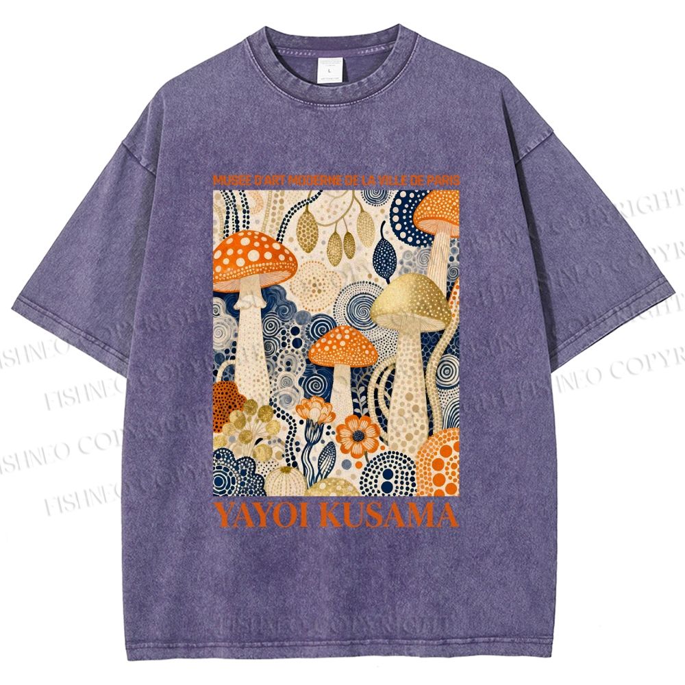 Unisex Yayoi Kusama Mushroom Printed Washed Tee